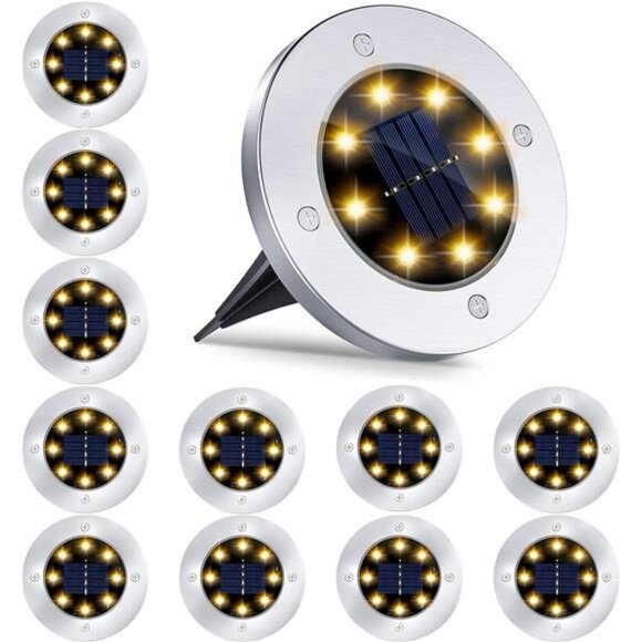 12Pack 8LED Solar Garden Lights Outdoor Waterproof Sidewalk Disk Bright InGround - Picture 1 of 7